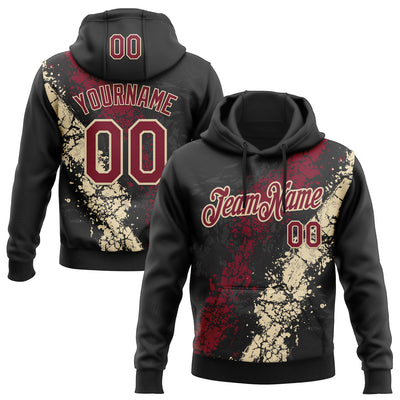 Custom Stitched Black Crimson-Cream Splash Sports Pullover Sweatshirt Hoodie