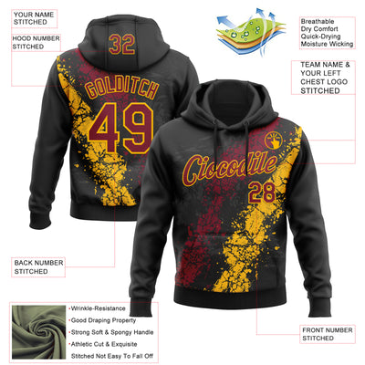 Custom Stitched Black Crimson-Gold Splash Sports Pullover Sweatshirt Hoodie