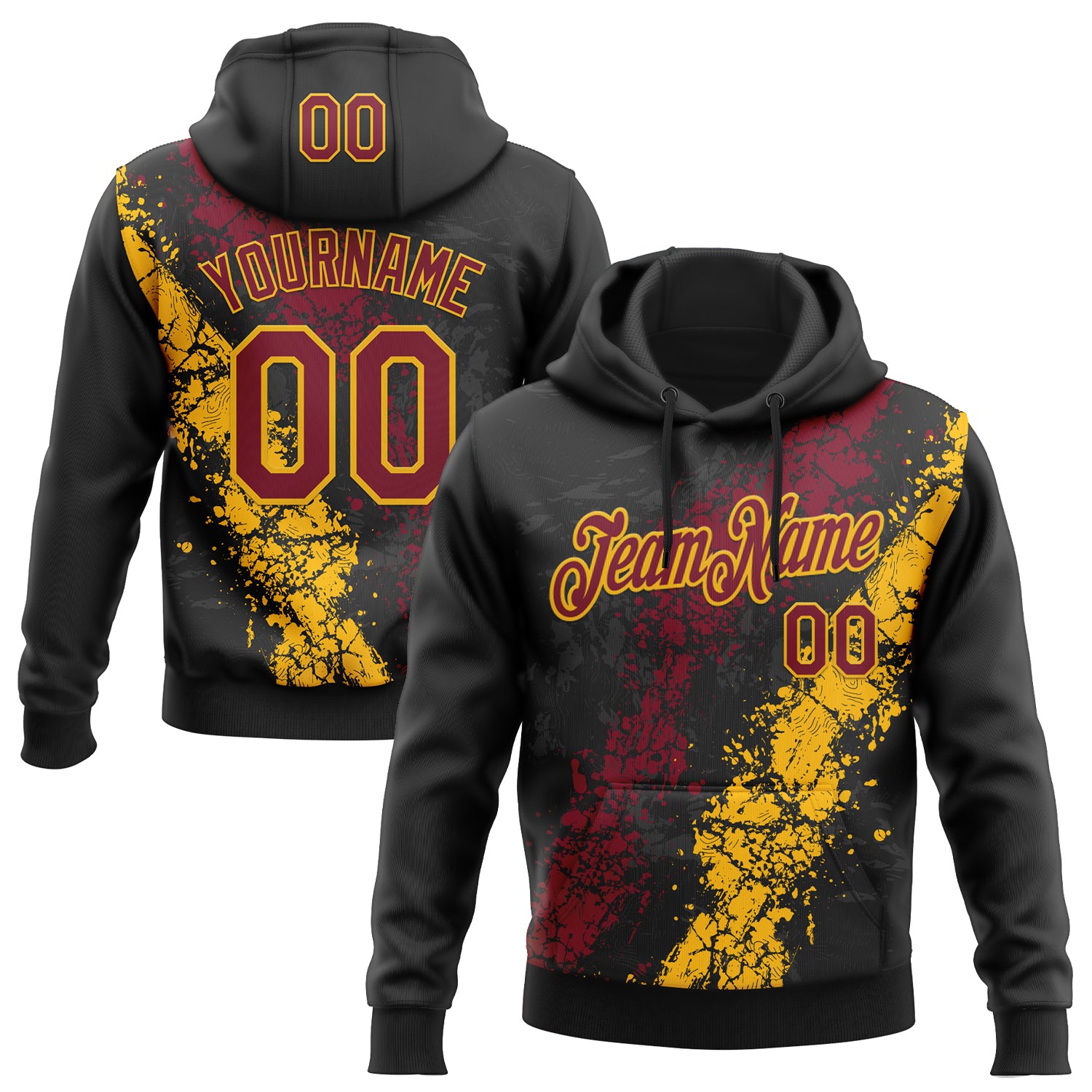 Custom Stitched Black Crimson-Gold Splash Sports Pullover Sweatshirt Hoodie