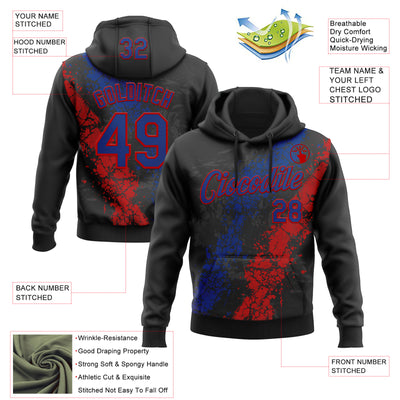 Custom Stitched Black Royal-Red Splash Sports Pullover Sweatshirt Hoodie