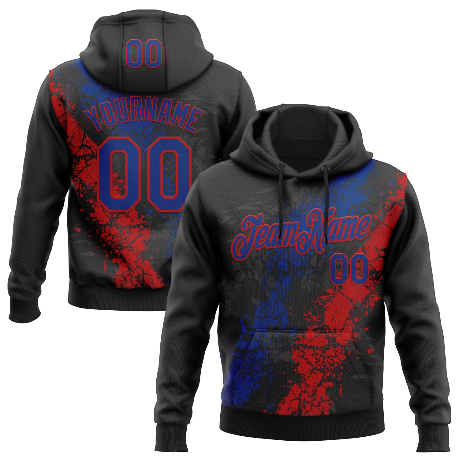 Custom Stitched Black Royal-Red Splash Sports Pullover Sweatshirt Hoodie