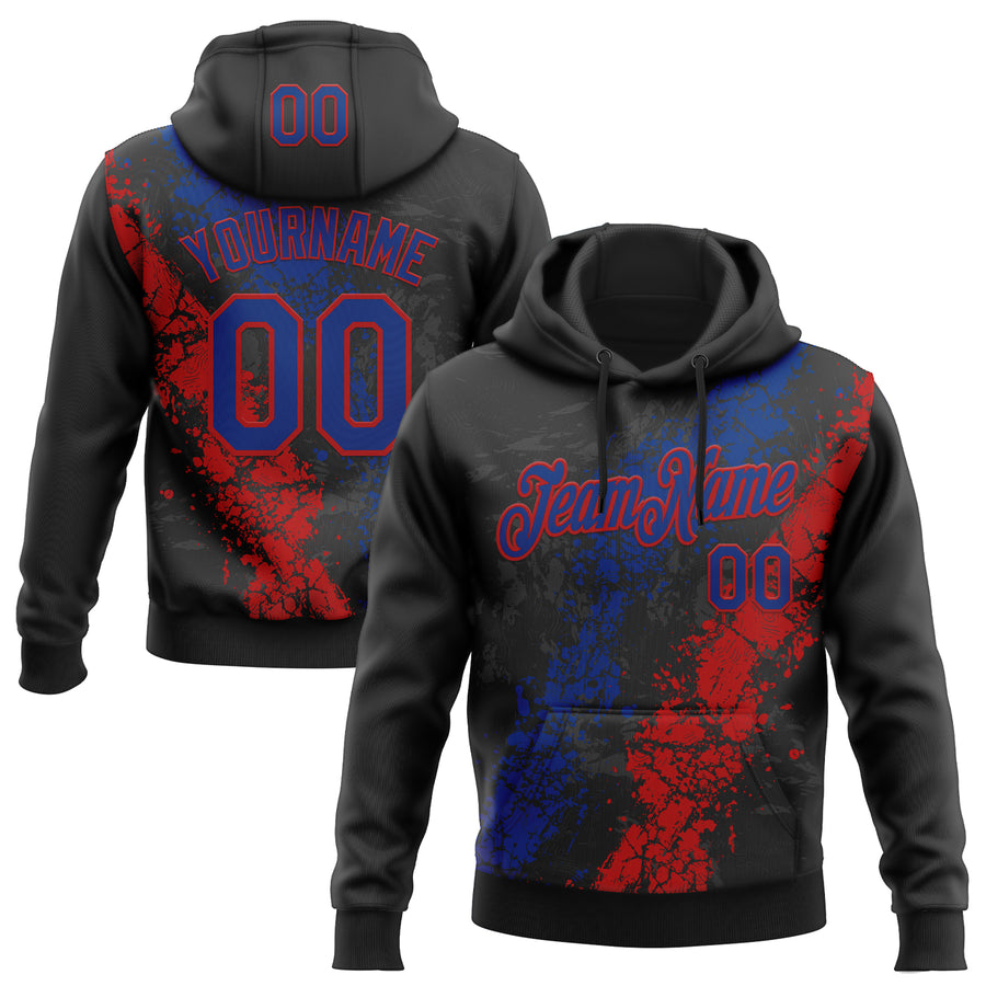 Custom Stitched Black Royal-Red Splash Sports Pullover Sweatshirt Hoodie