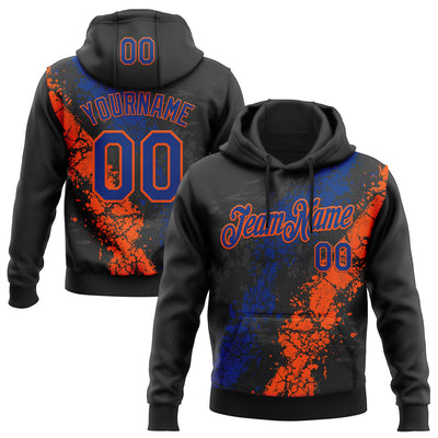 Custom Stitched Black Royal-Orange Splash Sports Pullover Sweatshirt Hoodie