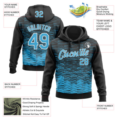 Custom Stitched Black Sky Blue-White Line Sports Pullover Sweatshirt Hoodie