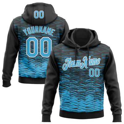 Custom Stitched Black Sky Blue-White Line Sports Pullover Sweatshirt Hoodie