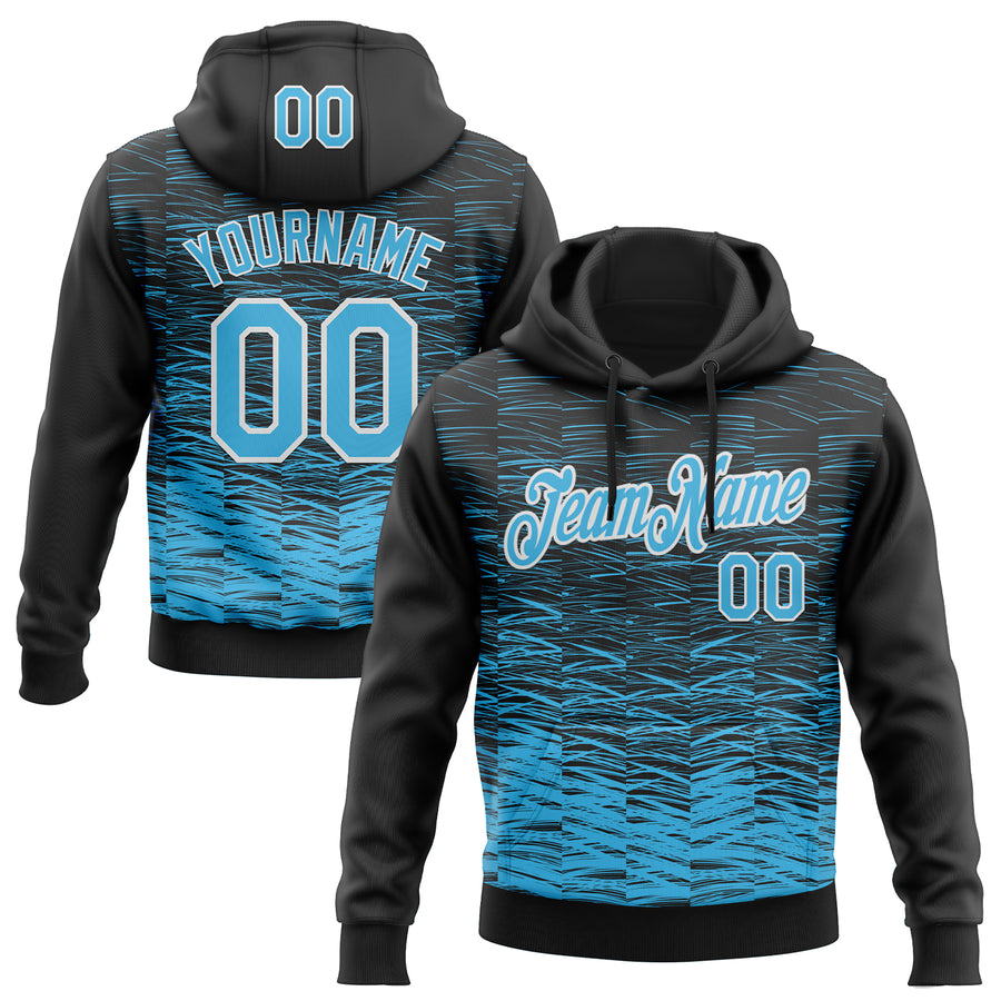 Custom Stitched Black Sky Blue-White Line Sports Pullover Sweatshirt Hoodie
