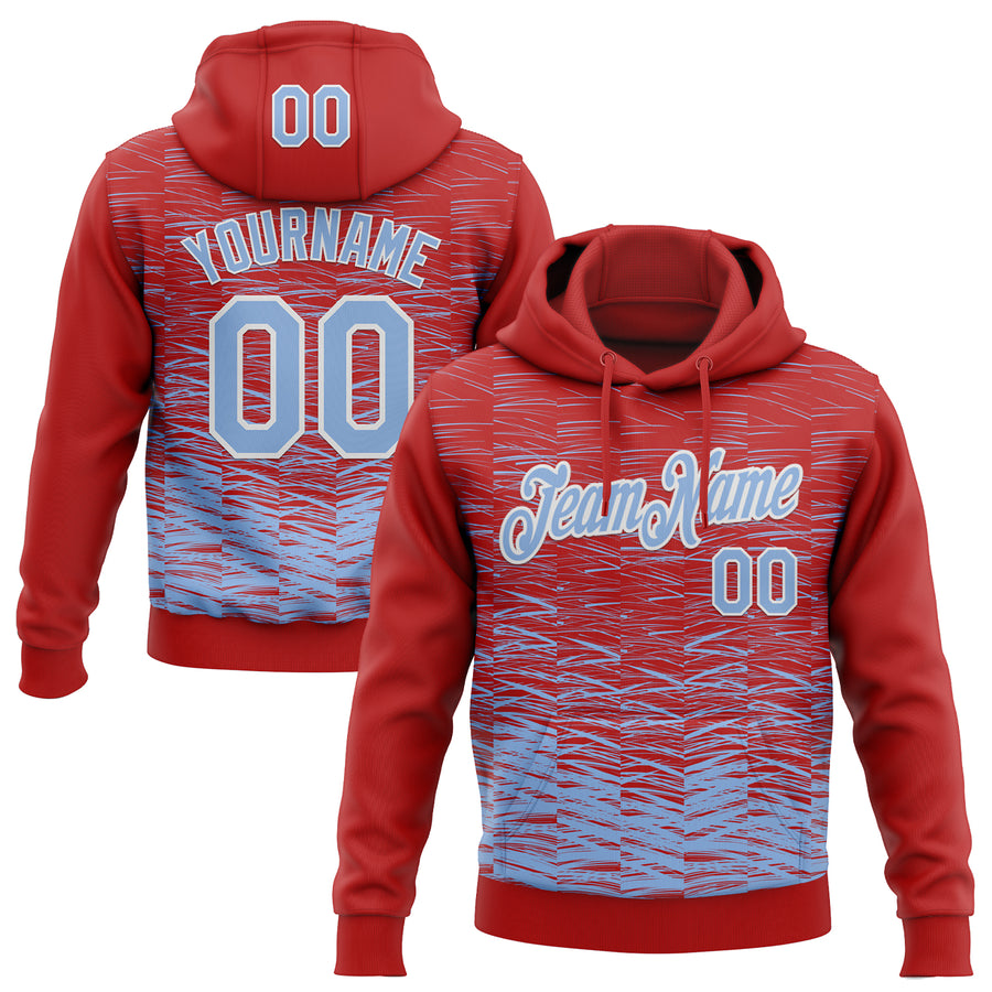Custom Stitched Red Light Blue-White Line Sports Pullover Sweatshirt Hoodie