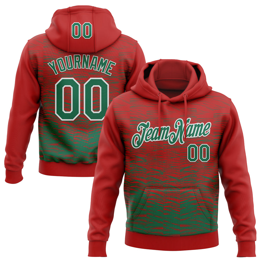 Custom Stitched Red Kelly Green-White Line Sports Pullover Sweatshirt Hoodie