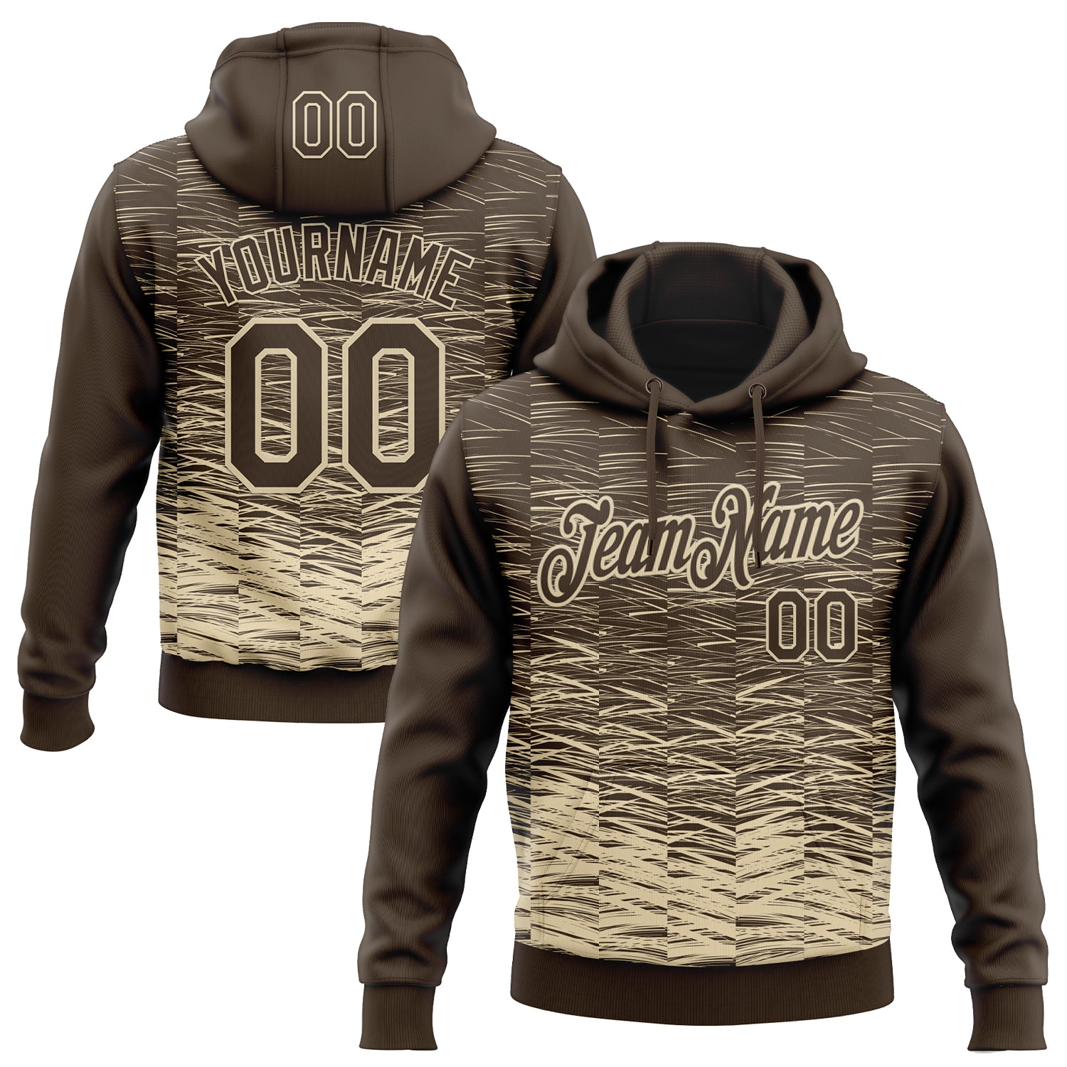 Custom Stitched Brown Cream Line Sports Pullover Sweatshirt Hoodie