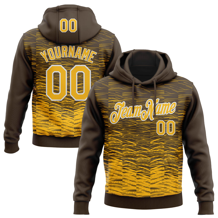 Custom Stitched Brown Gold-White Line Sports Pullover Sweatshirt Hoodie
