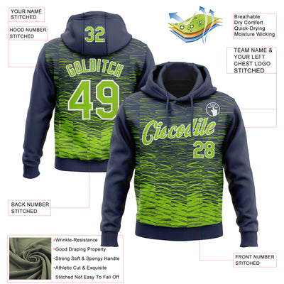 Custom Stitched Navy Neon Green-White Line Sports Pullover Sweatshirt Hoodie