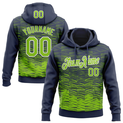 Custom Stitched Navy Neon Green-White Line Sports Pullover Sweatshirt Hoodie