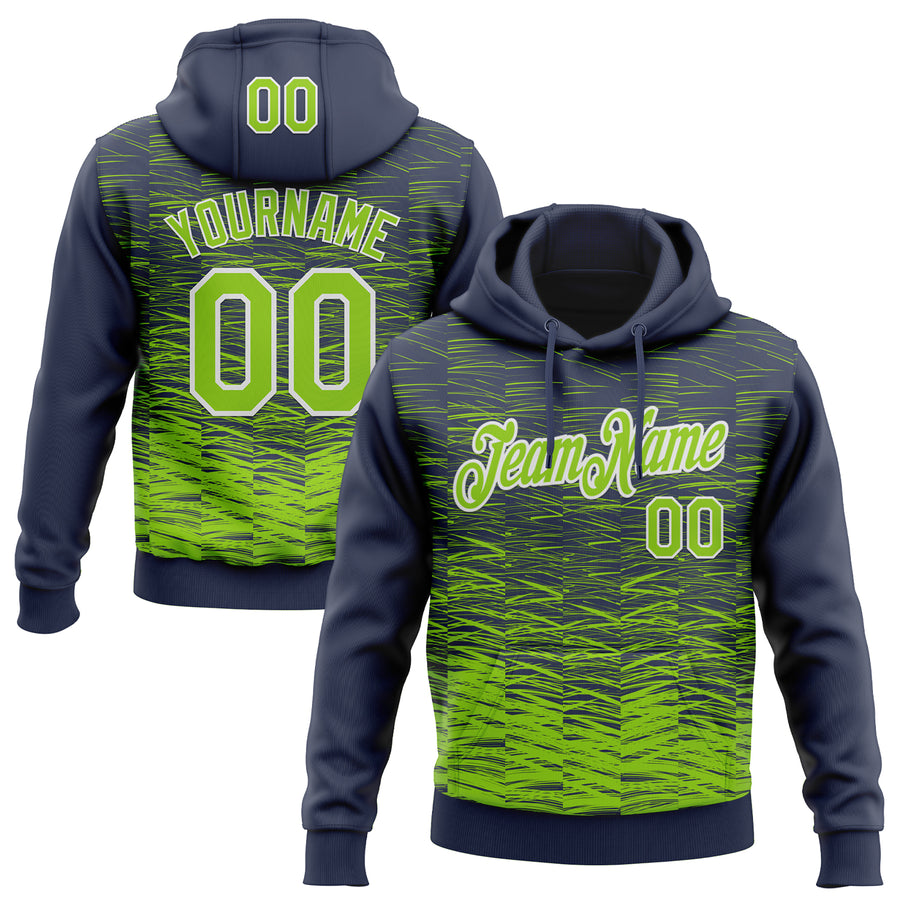 Custom Stitched Navy Neon Green-White Line Sports Pullover Sweatshirt Hoodie