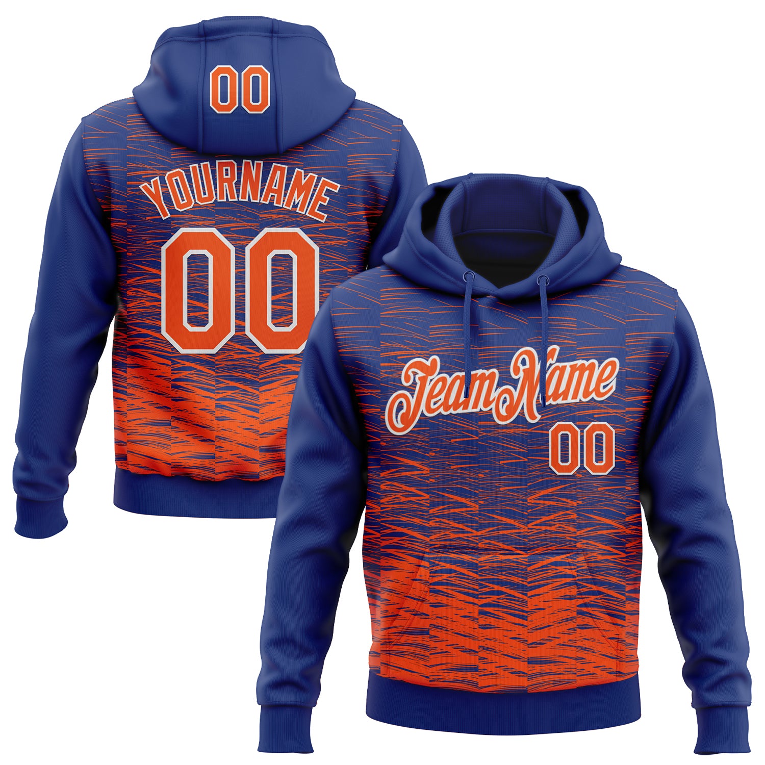 Custom Stitched Royal Orange-White Line Sports Pullover Sweatshirt Hoodie