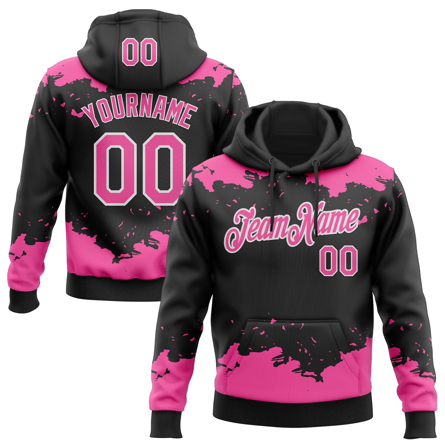 Custom Stitched Black Pink-White Fragment Pattern Sports Pullover Sweatshirt Hoodie
