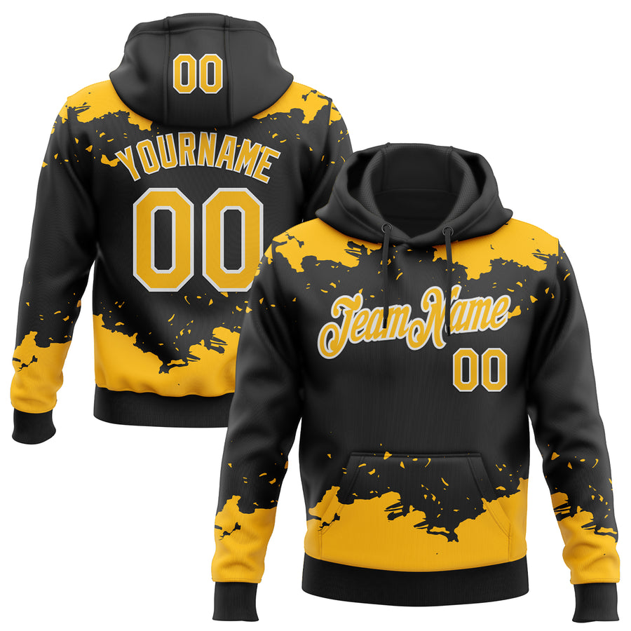 Custom Stitched Black Gold-White Fragment Pattern Sports Pullover Sweatshirt Hoodie
