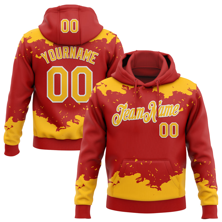 Custom Stitched Red Gold-White Fragment Pattern Sports Pullover Sweatshirt Hoodie
