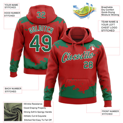 Custom Stitched Red Kelly Green-White Fragment Pattern Sports Pullover Sweatshirt Hoodie