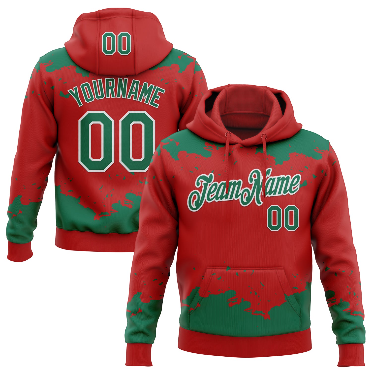Custom Stitched Red Kelly Green-White Fragment Pattern Sports Pullover Sweatshirt Hoodie