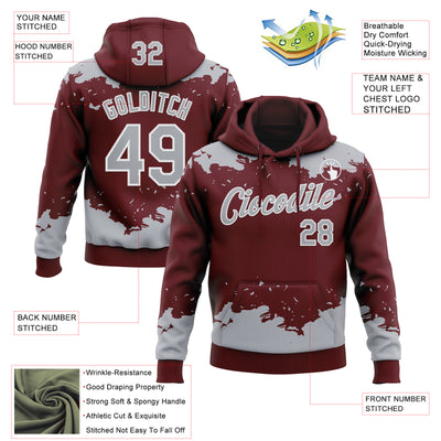 Custom Stitched Burgundy Gray-White Fragment Pattern Sports Pullover Sweatshirt Hoodie