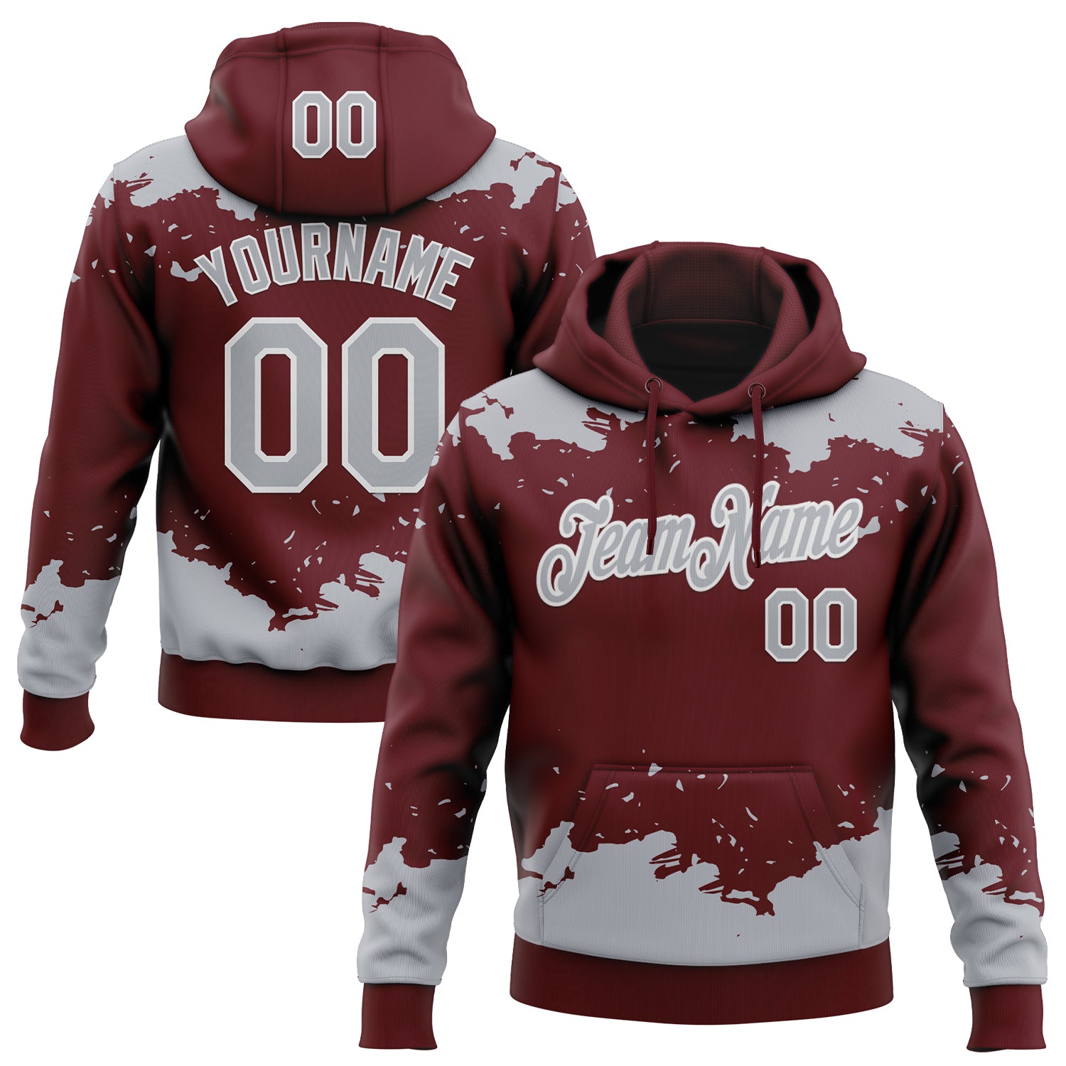 Custom Stitched Burgundy Gray-White Fragment Pattern Sports Pullover Sweatshirt Hoodie