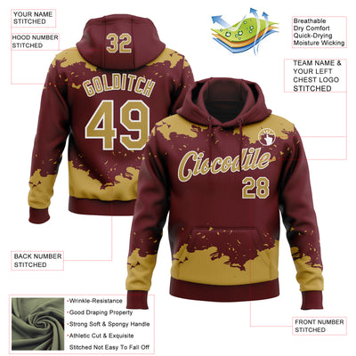 Custom Stitched Burgundy Old Gold-White Fragment Pattern Sports Pullover Sweatshirt Hoodie