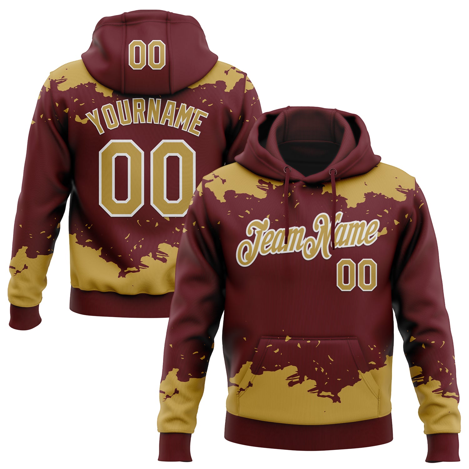 Custom Stitched Burgundy Old Gold-White Fragment Pattern Sports Pullover Sweatshirt Hoodie