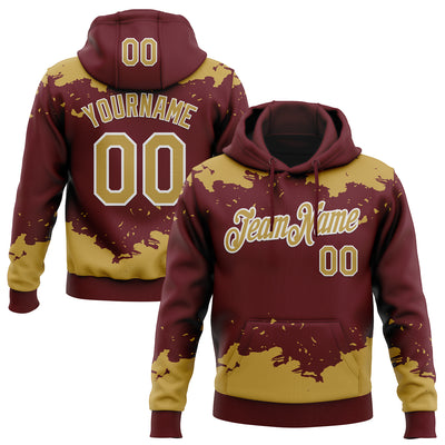 Custom Stitched Burgundy Old Gold-White Fragment Pattern Sports Pullover Sweatshirt Hoodie
