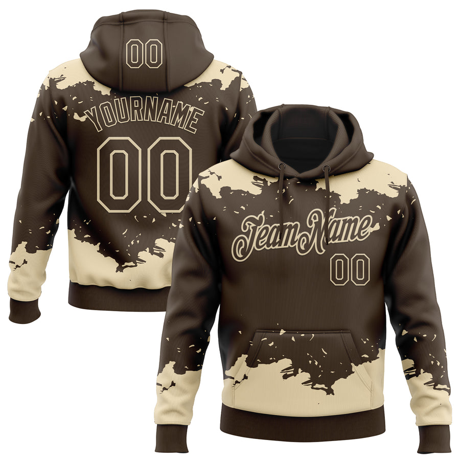 Custom Stitched Brown Cream Fragment Pattern Sports Pullover Sweatshirt Hoodie