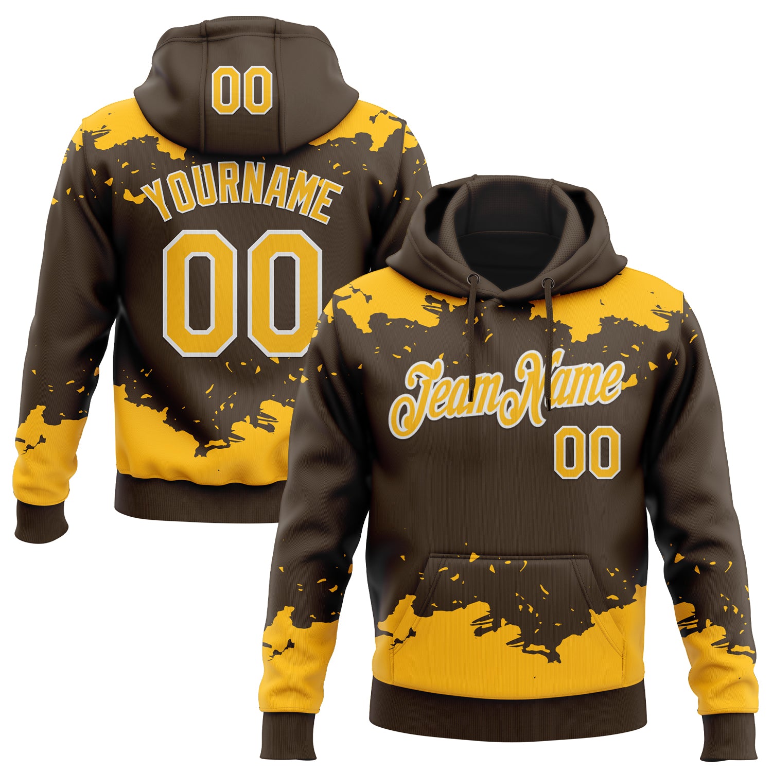 Custom Stitched Brown Gold-White Fragment Pattern Sports Pullover Sweatshirt Hoodie