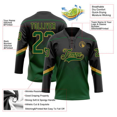 Custom Black Green-Old Gold 3D Pattern Gradient Square Shapes Hockey Lace Neck Jersey
