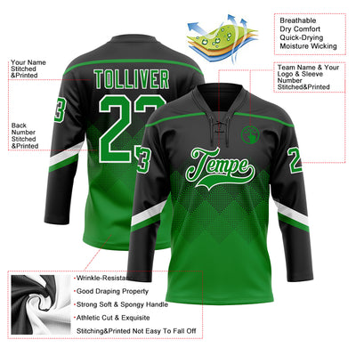 Custom Black Grass Green-White 3D Pattern Gradient Square Shapes Hockey Lace Neck Jersey