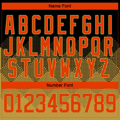 Custom Black Orange-Old Gold 3D Pattern Gradient Square Shapes Hockey Lace Neck Jersey