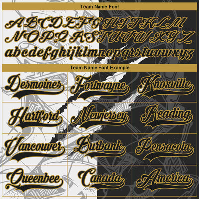 Custom Black White-Old Gold 3D Pattern Gradient Fashion Scratch Hockey Lace Neck Jersey