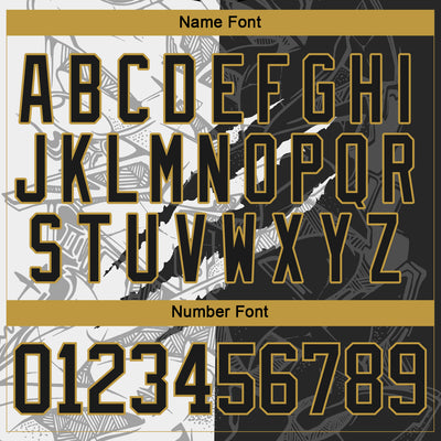 Custom Black White-Old Gold 3D Pattern Gradient Fashion Scratch Hockey Lace Neck Jersey