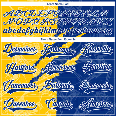 Custom Royal Yellow-White 3D Pattern Gradient Fashion Scratch Hockey Lace Neck Jersey