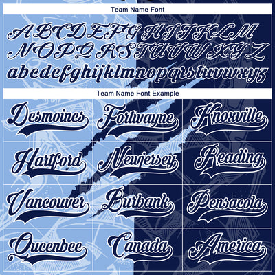 Custom Navy Light Blue-White 3D Pattern Gradient Fashion Scratch Hockey Lace Neck Jersey