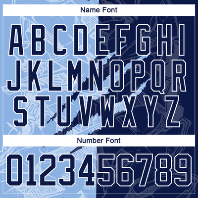 Custom Navy Light Blue-White 3D Pattern Gradient Fashion Scratch Hockey Lace Neck Jersey