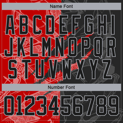 Custom Black Red-Gray 3D Pattern Gradient Fashion Scratch Hockey Lace Neck Jersey