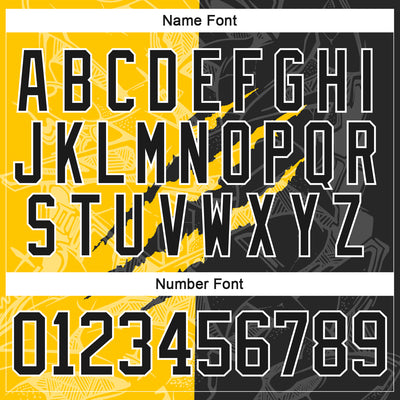 Custom Black Yellow-White 3D Pattern Gradient Fashion Scratch Hockey Lace Neck Jersey