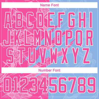 Custom Light Blue Pink-White 3D Pattern Gradient Fashion Scratch Hockey Lace Neck Jersey