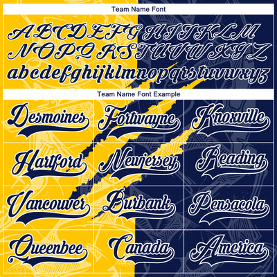 Custom Navy Yellow-White 3D Pattern Gradient Fashion Scratch Hockey Lace Neck Jersey