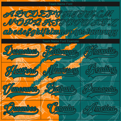 Custom Teal Bay Orange-Black 3D Pattern Gradient Fashion Scratch Hockey Lace Neck Jersey