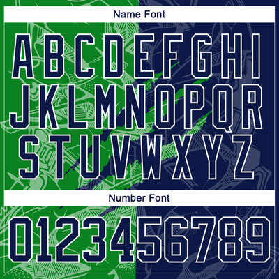 Custom Navy Grass Green-White 3D Pattern Gradient Fashion Scratch Hockey Lace Neck Jersey