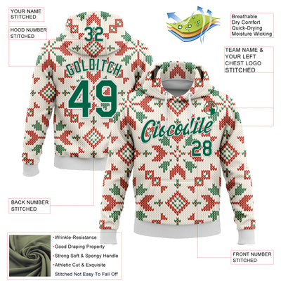 Custom Stitched City Cream Kelly Green-White 3D Christmas Sports Pullover Sweatshirt Hoodie