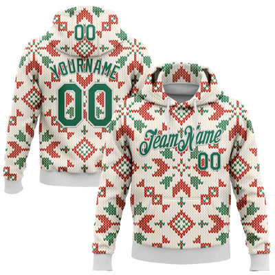 Custom Stitched City Cream Kelly Green-White 3D Christmas Sports Pullover Sweatshirt Hoodie