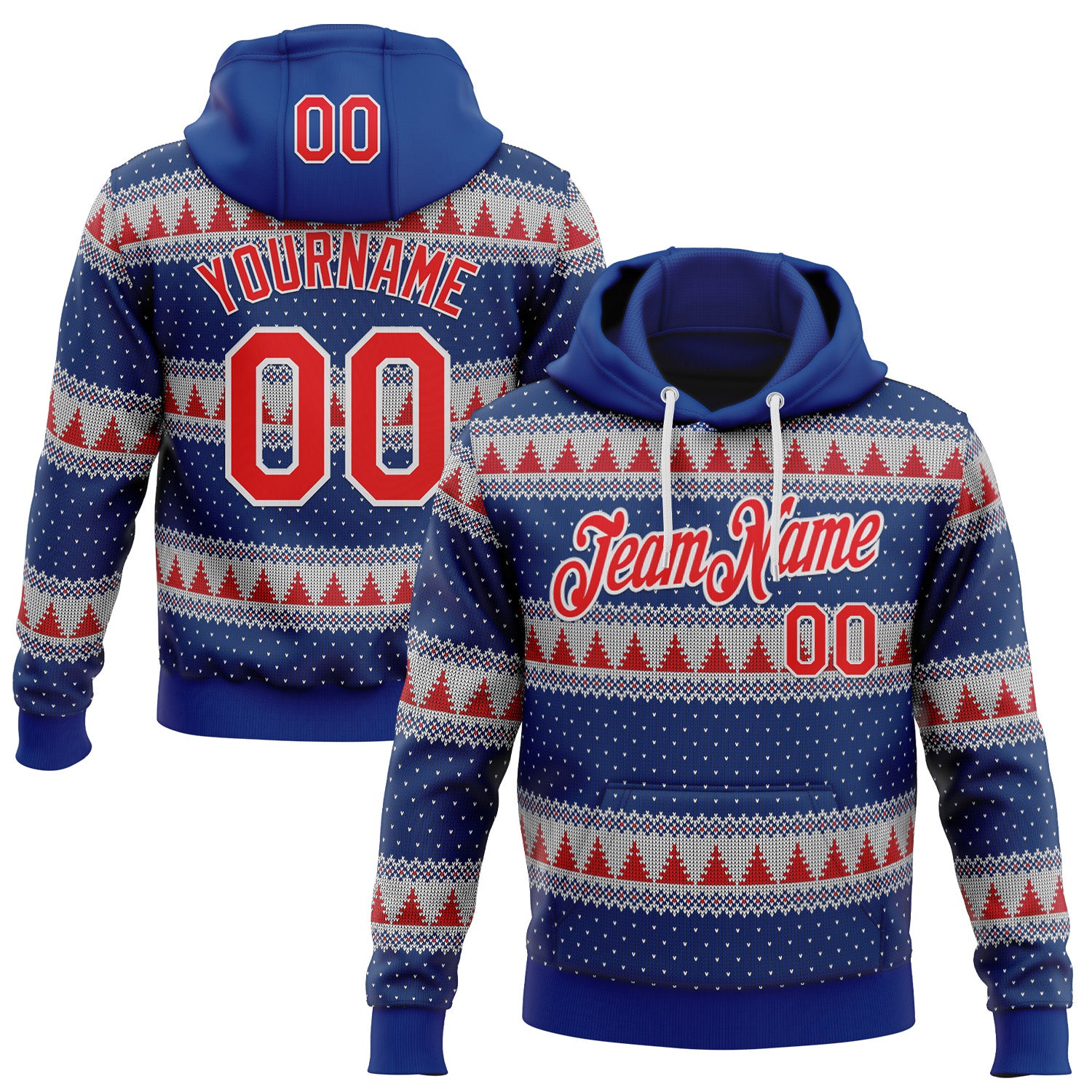 Custom Stitched Royal Red-White 3D Christmas Stripe Sports Pullover Sweatshirt Hoodie