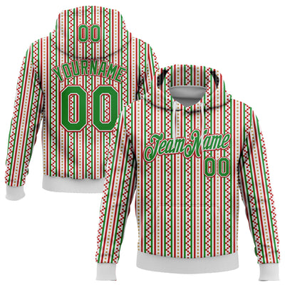 Custom Stitched White Grass Green-Red 3D Christmas Stripe Sports Pullover Sweatshirt Hoodie