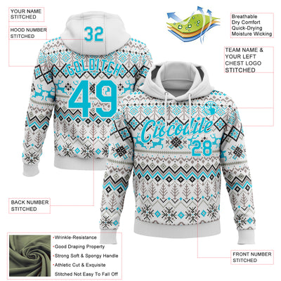 Custom Stitched White Lakes Blue-White 3D Christmas Ugly Sweater Sports Pullover Sweatshirt Hoodie
