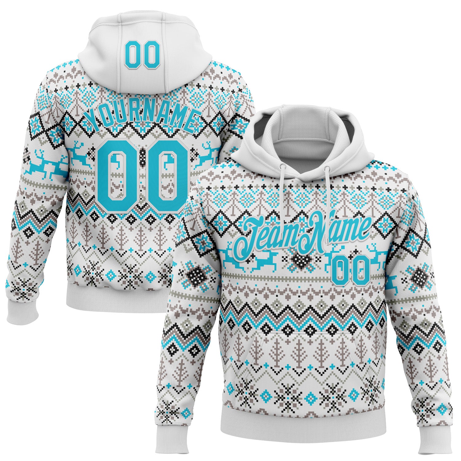 Custom Stitched White Lakes Blue-White 3D Christmas Ugly Sweater Sports Pullover Sweatshirt Hoodie
